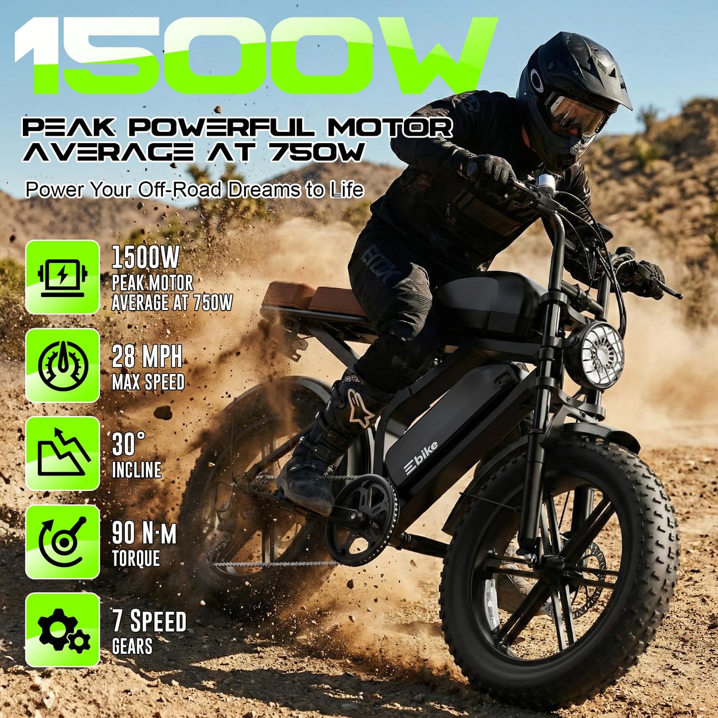 TS TST GRP LLC Electric Bike for Adults, Peak 1500W Motor Retro Ebike, Range 120Miles, 48V 30Ah Removable Battery, 20"x4" Fat Tires, Full Suspension, APP Control, Off-Road E Bike for City Commuting