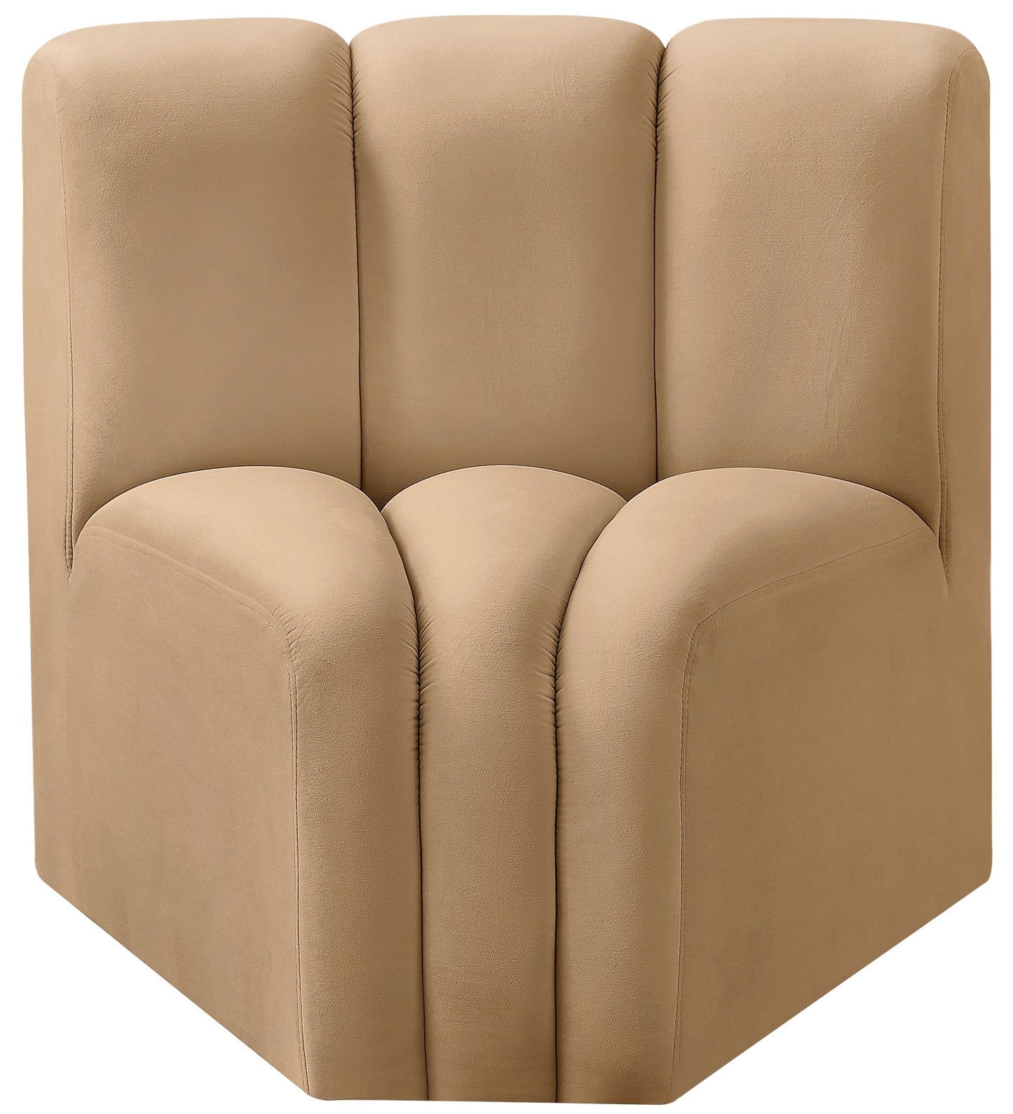 Meridian Furniture 103Camel-CC Arc Collection Modern | Contemporary Curved Corner with Soft Camel Velvet, Channel Tufting, Modular for Limitless Configurations, 33" W x 31" D x 30" H, Camel