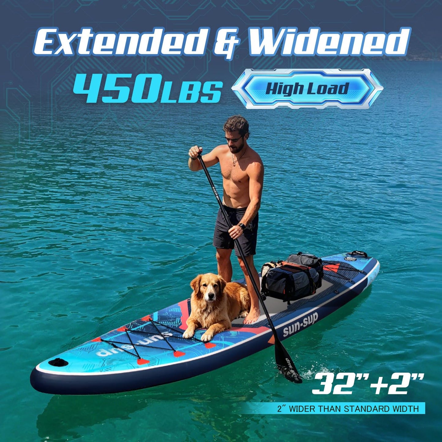 SUN-SUP 11ft Inflatable Stand Up Paddle Board, All-Around Inflatable SUP with Non-Slip Deck for Fishing, Surfing, Yoga and Multi Water Sports