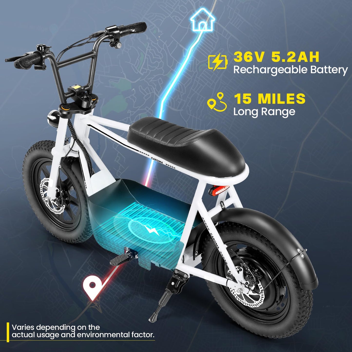 Caroma Peak 560W Electric Scooters with Seat for Adults, 16" Fat Tire for All-Terrain, 15Miles Max Range, 20mph Top Speed, Commuter Escooter for Adults&Teens, Motorcycle Style with Carry Basket,White