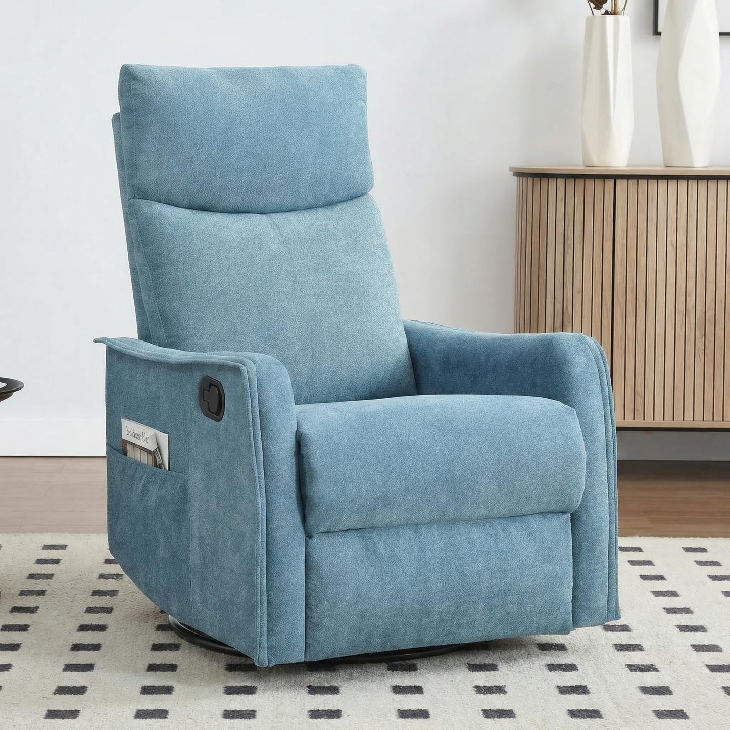 KEIKI 4-in-1 Manual Swivel Rocker Recliner Chair for Home Living Room, Polyester Chair with Back Massager & Heat, Home Theater Seating with Lumbar Support, 155 Perfect Angle Providing a Natural, Blue
