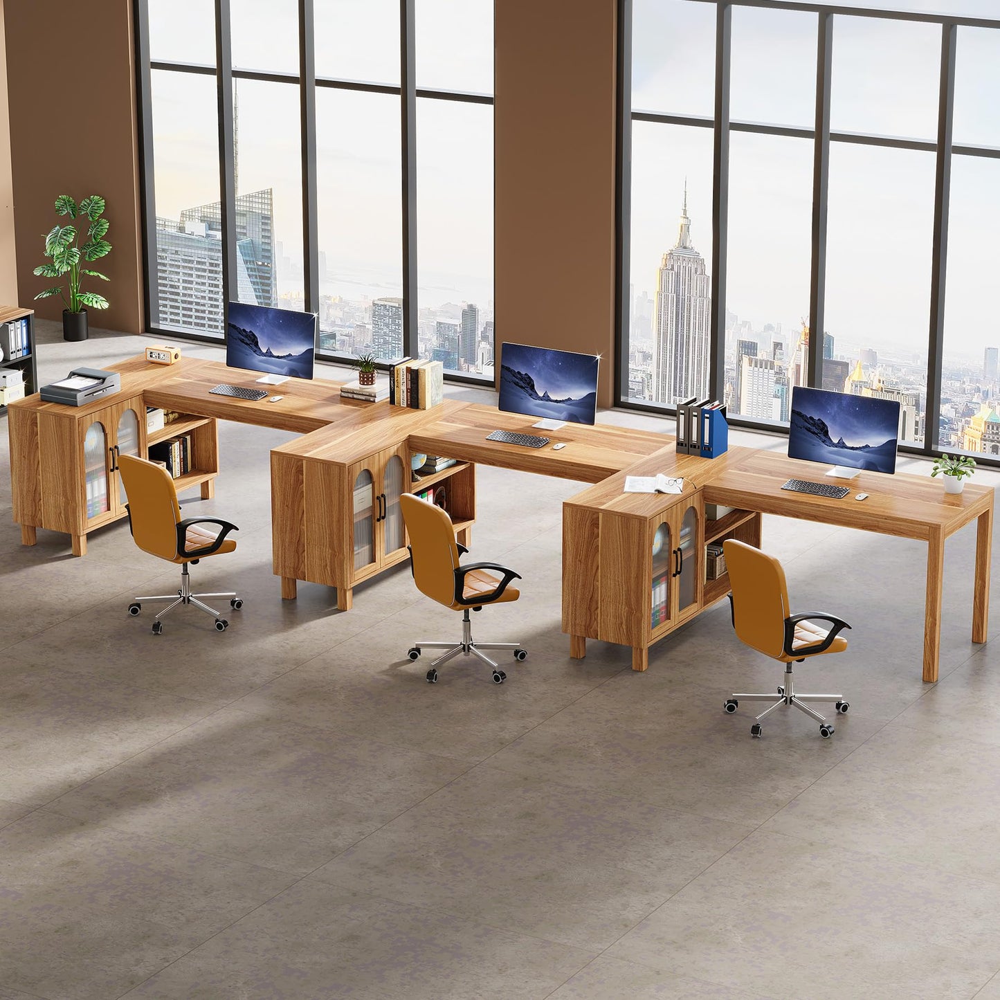 Tribesigns 59-Inch L-Shaped Desk with File Cabinet & Shelves, Brown