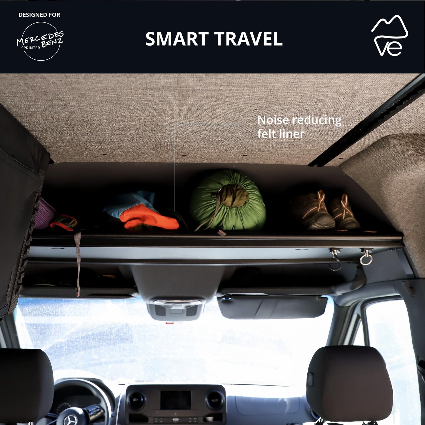 VanEssential Headliner Shelf & Curtain Rod - Mercedes High Roof Sprinter Van 2019+ (VS30)