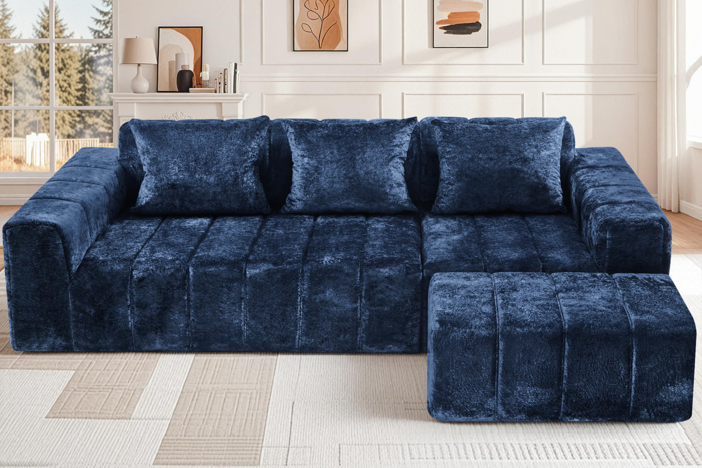 HABUTWAY 95" Modular Sectional Sofa with Chaise, L-Shaped Cloud Couch with Deep Seat, Convertible Upholstered Boneless Couch for Living Room Apartments Bedroom, No Assembly Required, Blue