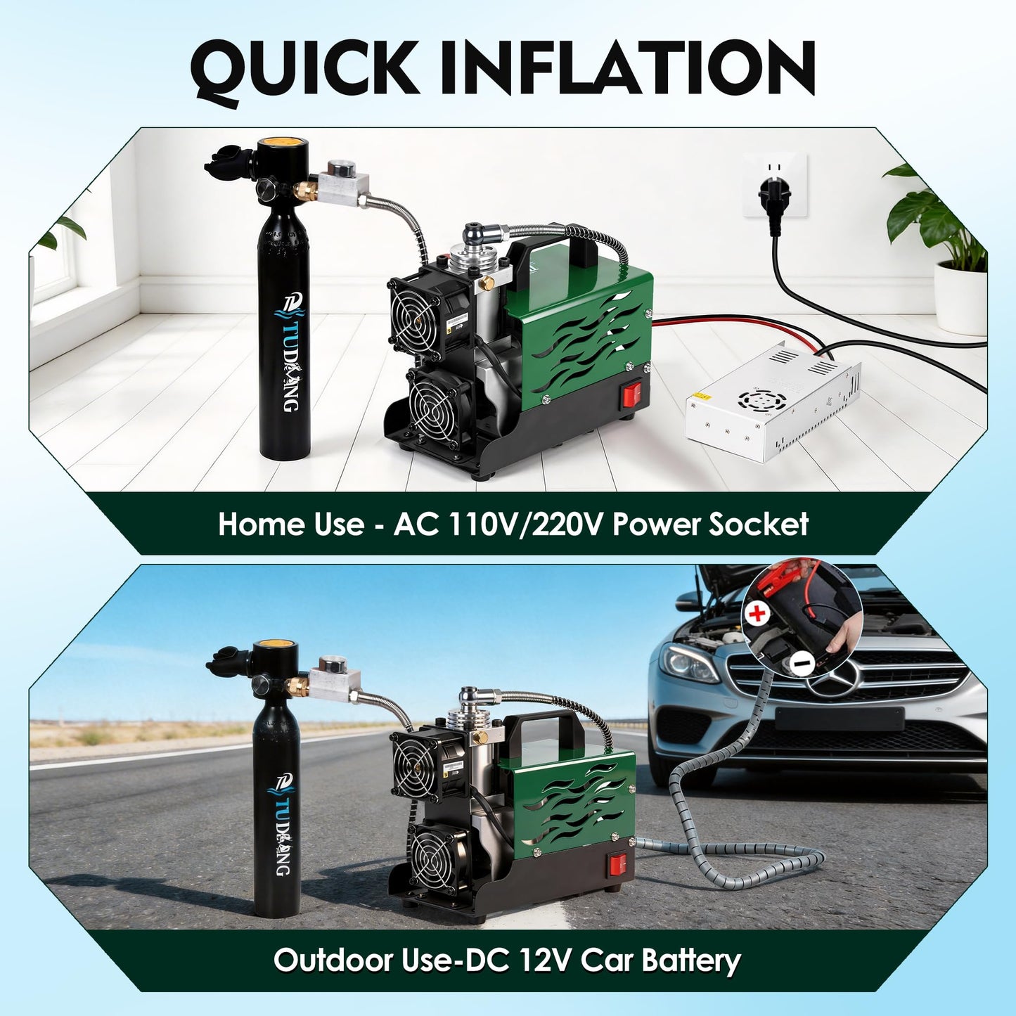 TUDIVING-Portable PCP Air Compressor | 12V DC/110V AC | Scuba Compressor