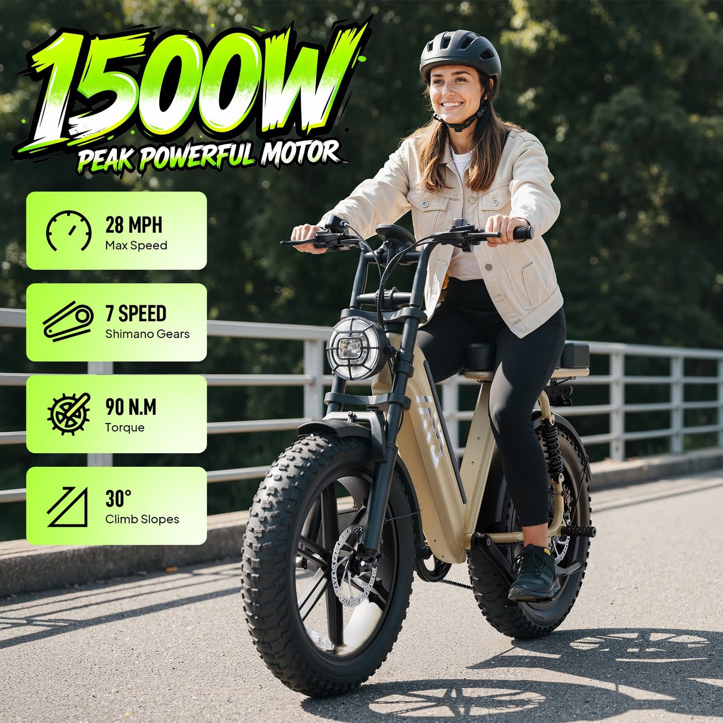 TST Electric Bike for Adults 1500W Peak 20" Fat Tire All-Terrain E-Bike 60 Miles Electric Dirt Bike for Road Sand Mountain Snow - 48V 15AH Battery Safety Tested to UL 2849 Powered
