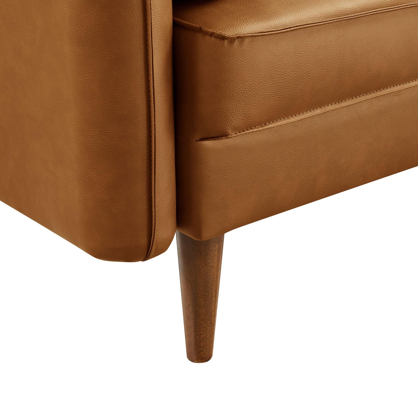 Modway Revive 72 Inch Faux Leather Sofa in Tan – 3 Seater PU Leather Couch with Cozy Wide Seats - Mid-Century Modern Upholstered Sofa for Living Room or Office