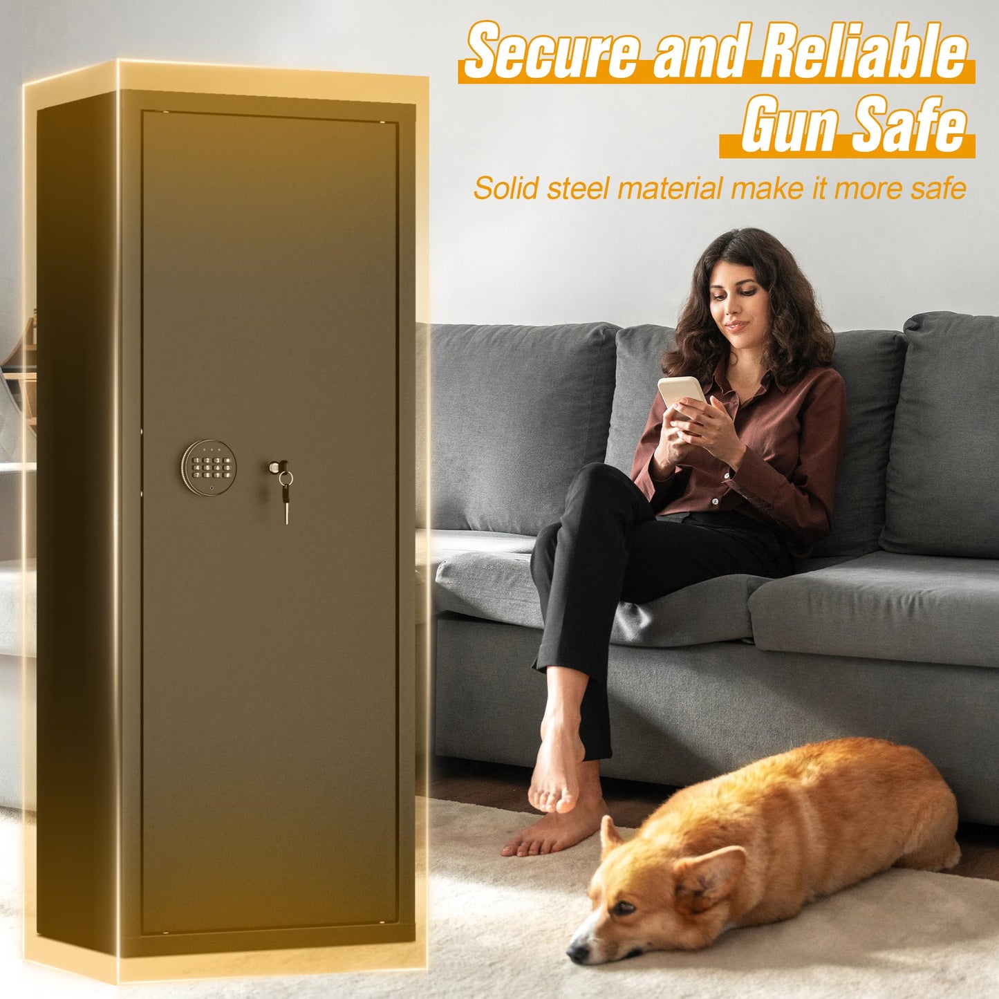 INTERGREAT 12-15 Gun Safe, Large Gun Safe for Rifles and Pistols, Quick Access Rifle Safe with 3 Removable Gun Racks and 4 Pistol Pockets, Digital Gun Cabinet with Dual Alarm and Mute Mode