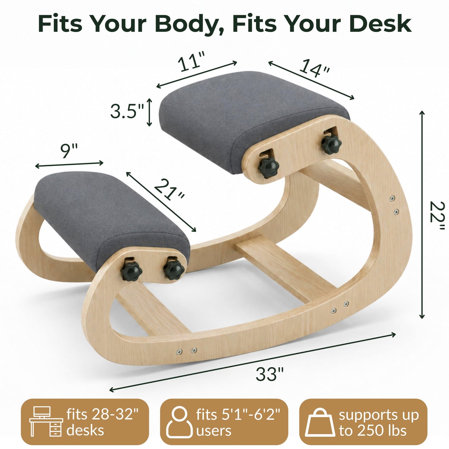 NYPOT Ergonomic Kneeling Chair with Adjustable Seats - Knee Chair for Posture Correction & Kneel Rocking Stool for Desk - Back Pain Relief for Home and Office, Supports 250 pounds - 5 Years Warranty