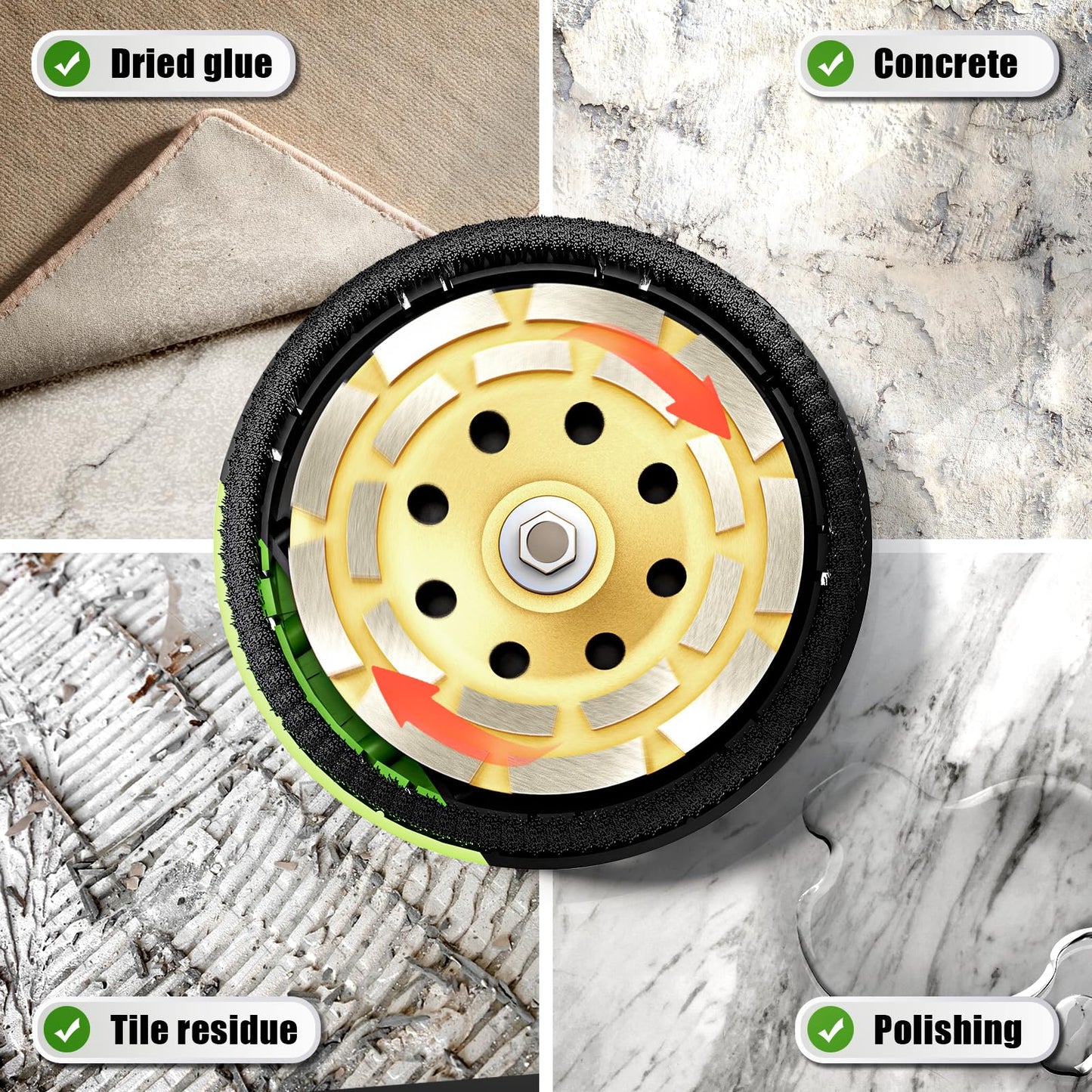 GLAUCUS® 7-Inch Concrete Surface Grinder, Angle Grinder Kit with Dust Shroud, floor grinder, 2200W Motor,Auxiliary Handle, Diamond Wheel, 90° Seamless sanding for Floor, Wall, Adhesive and Ceiling