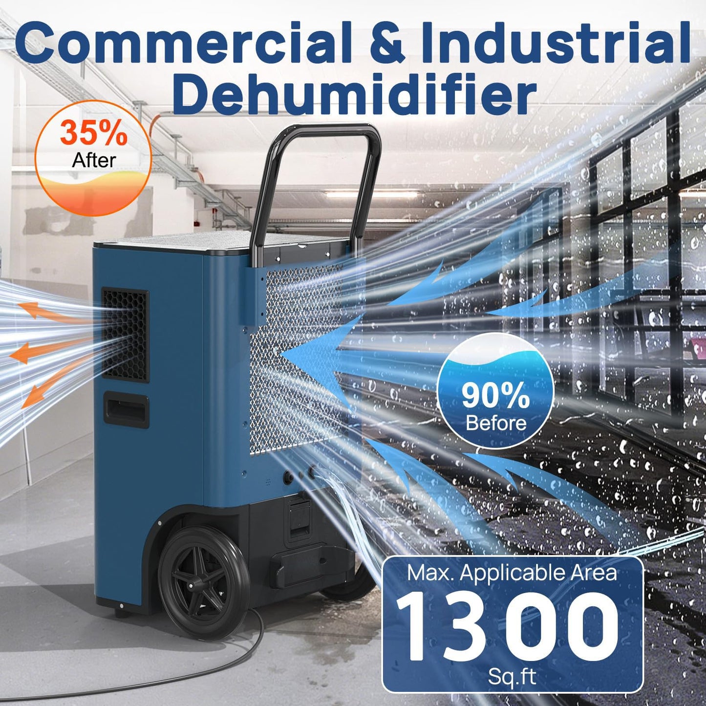 ARGENDON 110 Pints LGR Commercial Dehumidifier with Drain Hose for Basement, Heavy Duty Dehumidifiers with Pump on Wheels for Industrial Uses, Water Damage Restoration, AUTO Defrost, 5-Years Warranty