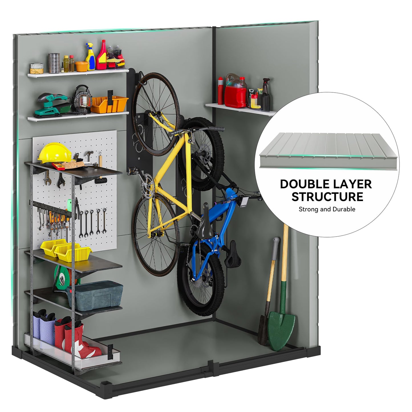 DWVO 5x3ft Resin Outdoor Storage Shed with Floor, Waterproof Lockable Storage Shed with Window, Plastic Outside Tool Storage for Garden, Backyard, Patio, Lawn,Blue-Gray+Black