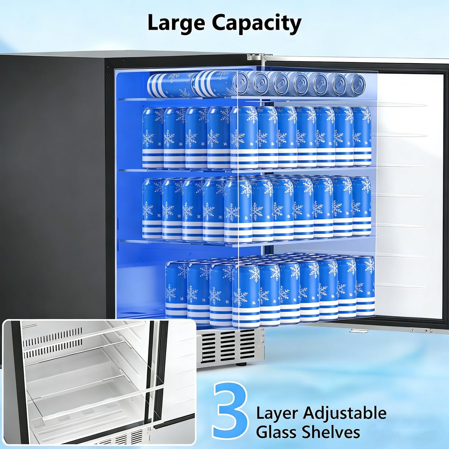 Electactic 24 Inch Beverage Refrigerator, Under Counter Beverage Cooler 180 Cans, Built-in & Freestanding, Outdoor Fridge with Stainless Steel Door, Outdoor Refrigerator for Patio, Home, Kitchen, Bar