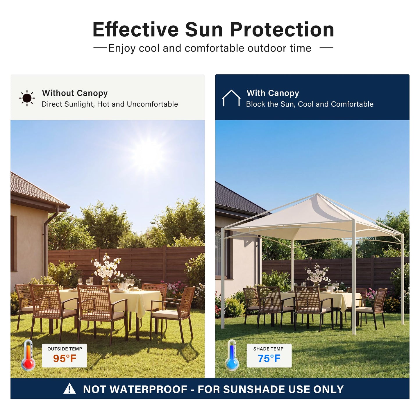 LAUSAINT HOME 10x10 Outdoor Shade Canopy Gazebo for Patio Lawn & Garden, UV50+ Sun Protection Gazebo with 180G Polyester Fabric, Sturdy Powder Coated Metal Frame, Includes 8 Ground Stakes, Beige