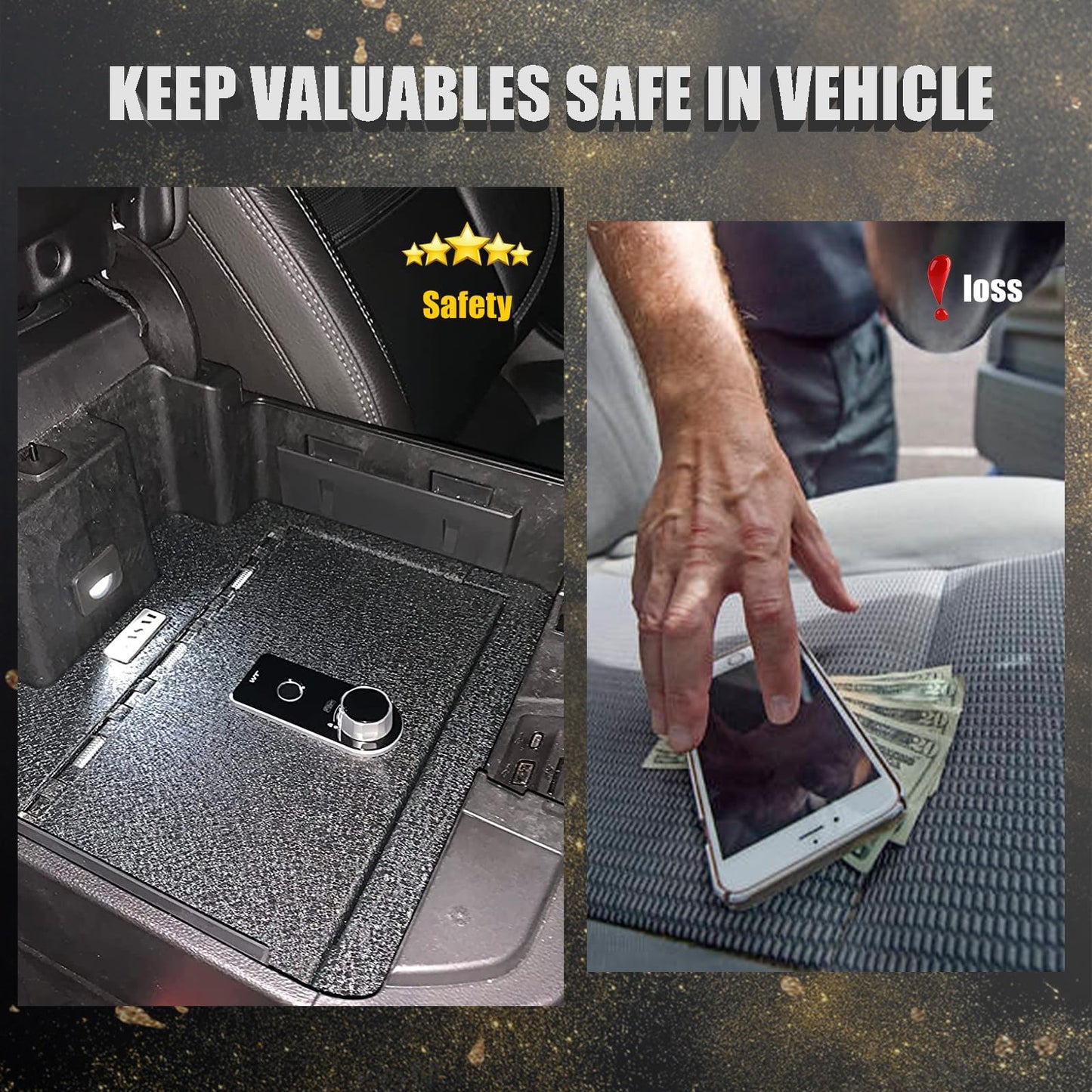 Center Console Gun Safe Vault - WASAI Vehicle Safe Vault Compatible with Dodge Ram 1500/2500/3500 2019-2026, Anti-Theft High Security Armrest Lock Box with Biometric Fingerprint Lock with Backup Key.