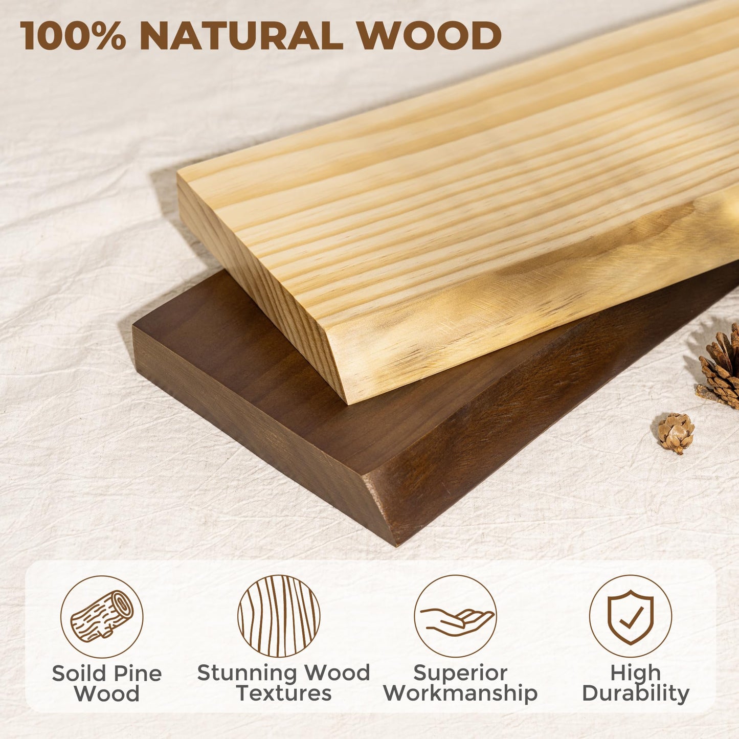 RICHFOCUS Live Edge Wood Floating Shelves 72" Natural Solid Wood Wall Mounted Shelf|Extra Long Floating Shelves for Wall with Invisible Bracket for Bathroom Kitchen Room|1Pcs, Walnut