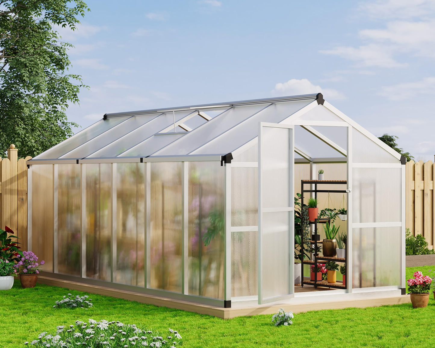 Garvee 8x12 ft Greenhouse - Aluminum Greenhouses for Outdoors, Large Polycarbonate Greenhouse with Roof Vent, Heavy Duty Walk-in Green Houses for Outside Garden, Backyard, Patio, Lawn, Easy Assembly