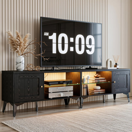 LIKIMIO 2-in-1 TV Stand for 85 Inch TV, Black TV Consoles with LED Lights