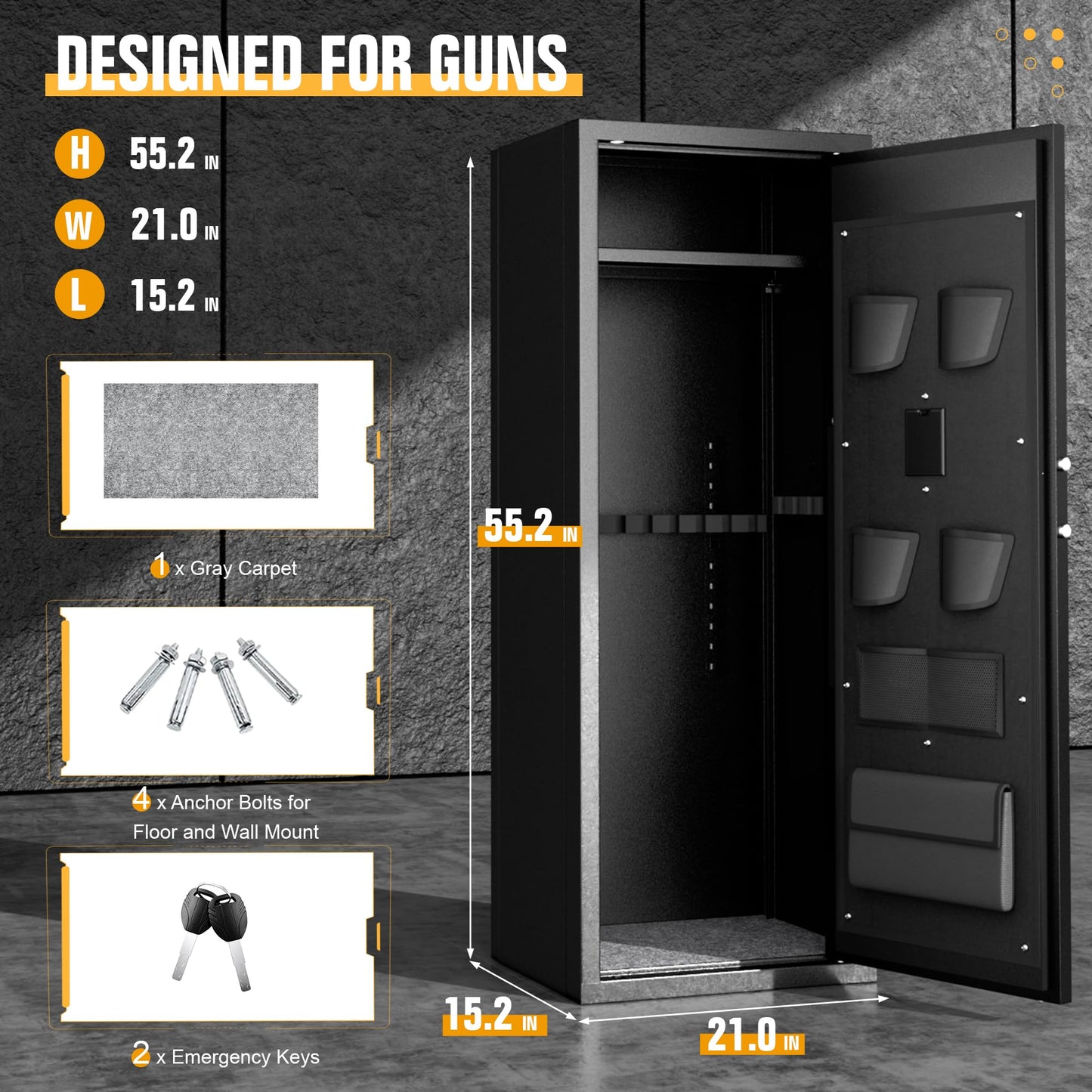INTERGREAT 12-15 Gun Safe, Large Gun Safe for Rifles and Pistols, Quick Access Rifle Safe with 3 Removable Gun Racks and 4 Pistol Pockets, Digital Gun Cabinet with Dual Alarm and Mute Mode