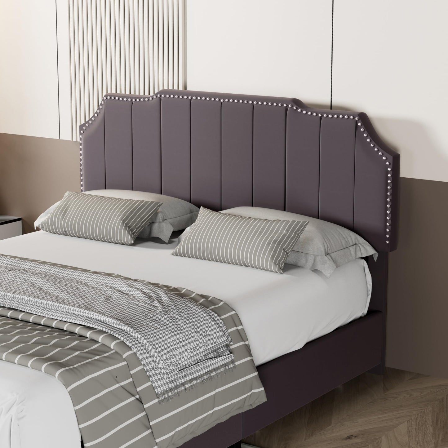 VECELO Queen Velvet Upholstered Platform Bed Frame with 4 Rollers Storage Drawers,Queen Size Bed with Tufted Height Adjustable Headboard,Wooden Slats/No Box Spring Needed/Easy Assembly