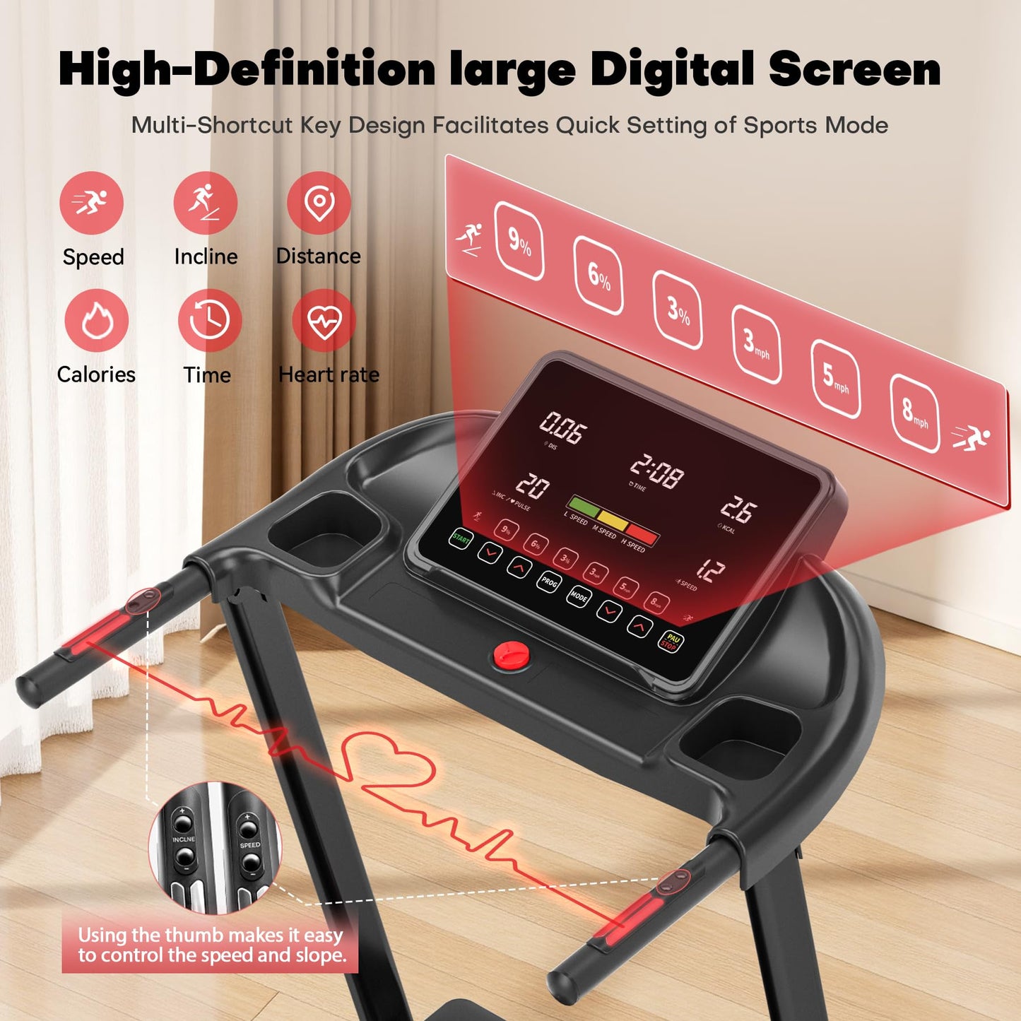 WENOKER Treadmills for Home,Treadmill with 0-15% Auto Incline,3.0HP Folding Treadmill with App, Max 8.7 MPH,300 LBS Capacity, Incline Treadmill Equipped with Bluetooth & Pulse Monitor