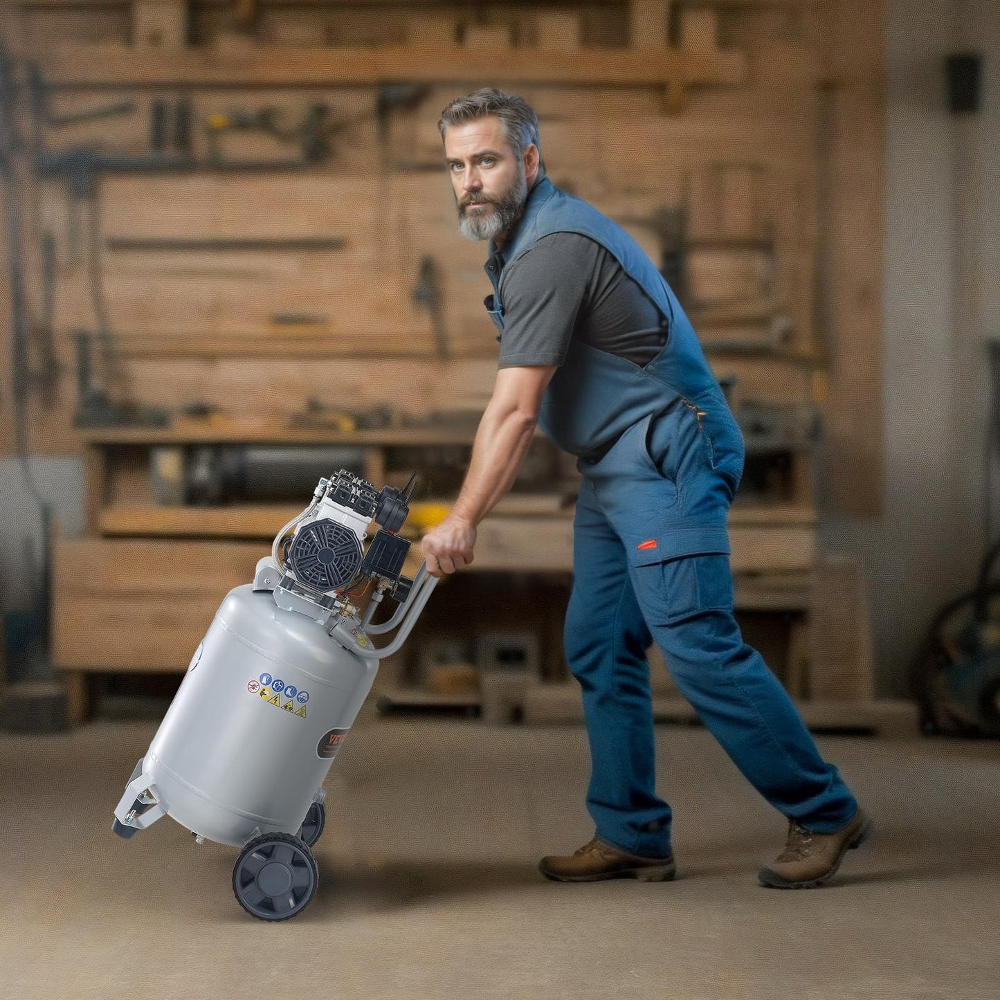 VEVOR 13-Gallon Air Compressor, 2HP, 4.6 SCFM@90PSI, Oil-Free Tank, 66dB Quiet Operation, Ideal for Tire Inflation, Woodworking, Auto Repairs, and Spray Painting (Maximum Pressure 125 PSI)