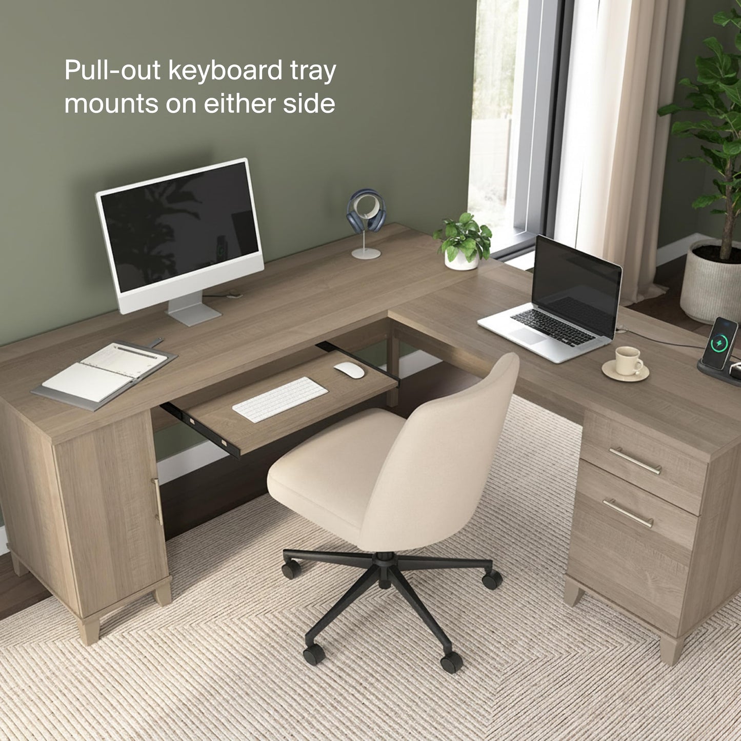 Bush Home 72-Inch L-Shaped Desk with Storage, Corner Computer Office Desk with File and Box Drawers, Home Office Workstation with Storage Cabinet, Somerset Collection, Ash Gray