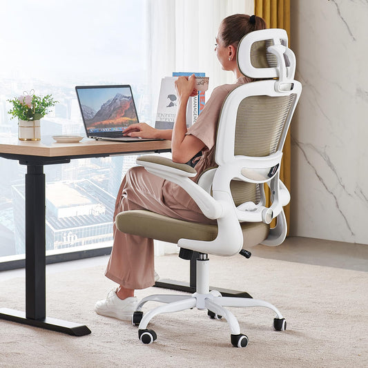 TRALT Office Chair Ergonomic Desk Chair, 330 LBS Home Mesh Office Desk Chairs with Wheels, Comfortable Gaming Chairs (Khaki)