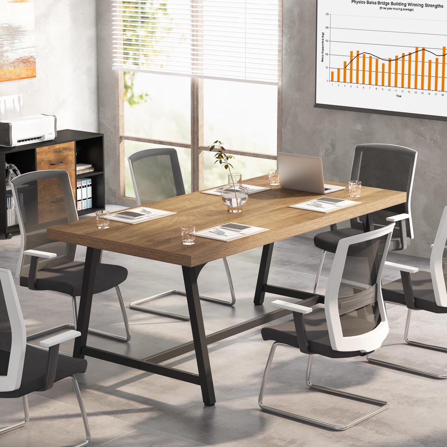 Tribesigns 6FT Rectangle Conference Table, 70.87L x 33.46W x 29.92H Inches Meeting Table for Conference Room, Wood Office Executive Desk with Strong Metal Frame for 6 People, Yellow Brown