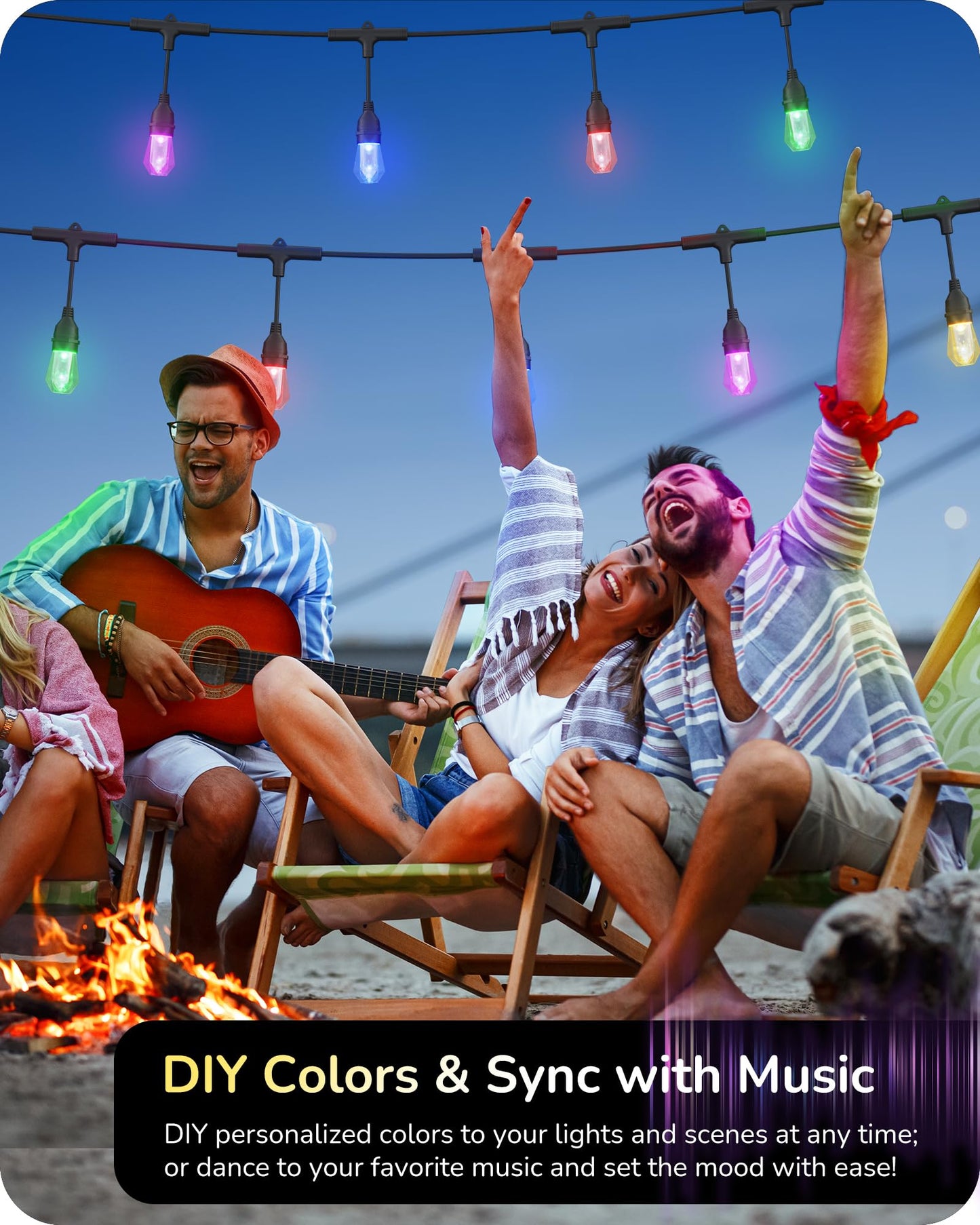 EDISHINE Smart String Lights, 48ft, 18 Acrylic RGB LED Bulbs, Waterproof, Dimmable, WiFi & APP Control, Compatible with Alexa