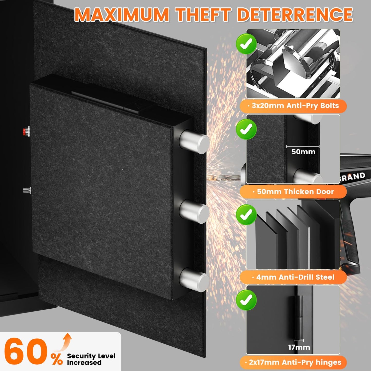 3.6 cu ft Large Fire Proof Safe Box for Home Use, 35Lb Fireproof Safe with Fire Insulation & Backup Combination Lock, Heavy Duty Security Safe for Cash Passport Firearm Valuable, Anti-Theft Wall Mount