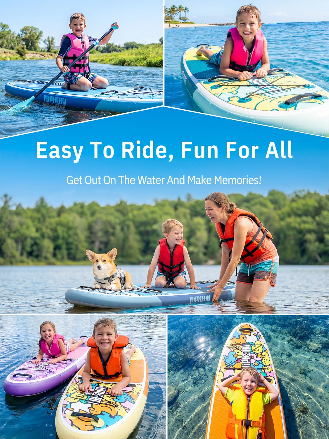 Niphean（Ultra-Light） Inflatable Paddle Board with StabilTrac Fin and Durable SUP Accessories, 10' Stand Up Paddle Boards for Adults & Youth, Versatile Yoga Paddle Board, Gift Ideas-Sunny Lion - Kids