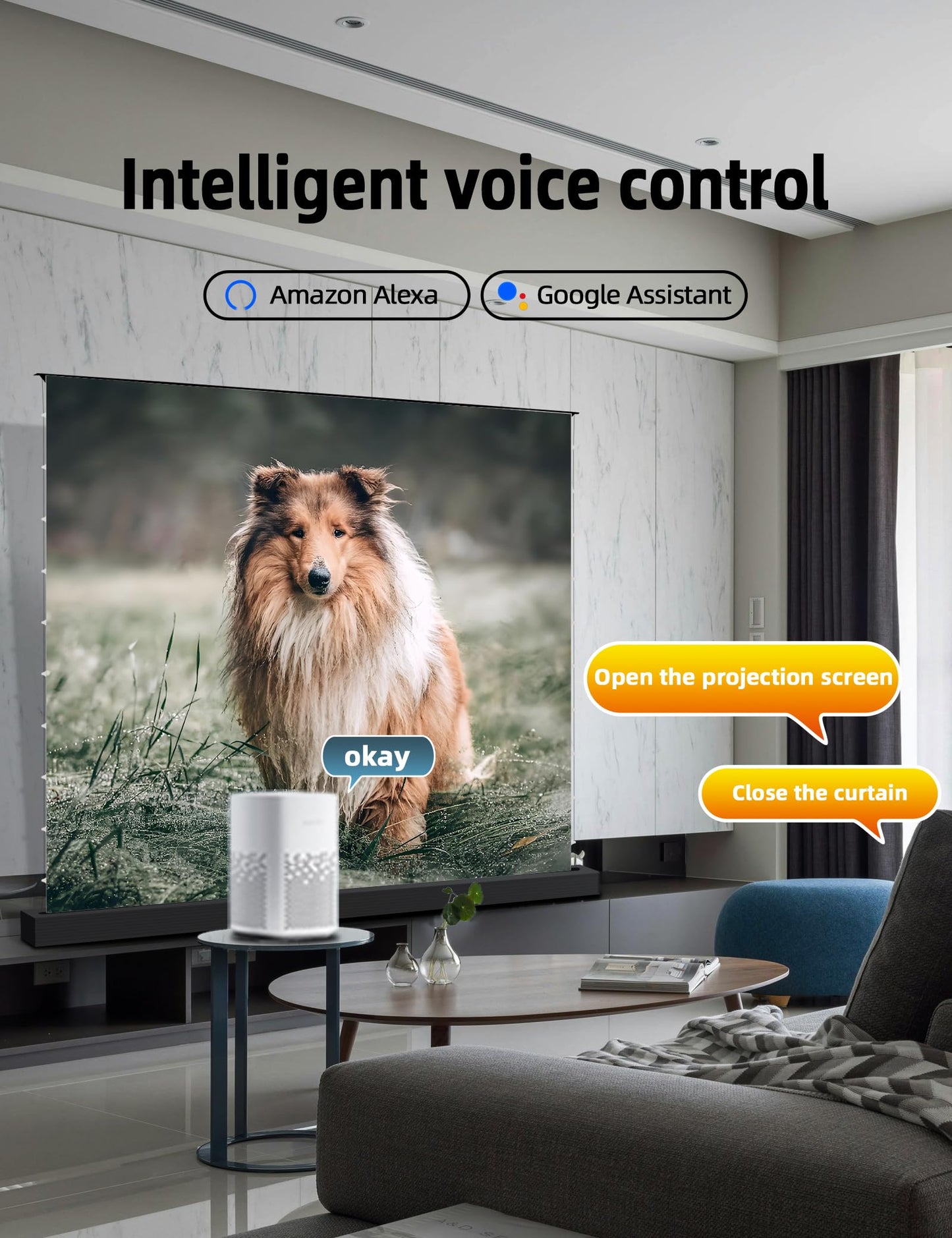 Acmejm 120" Matte White Motorized Floor Rising Projector Screen for Long/Standard UST Throw Projector,Movie Screen for Home Theater,Motorized Projector Screen 4K/8K Ultra HD