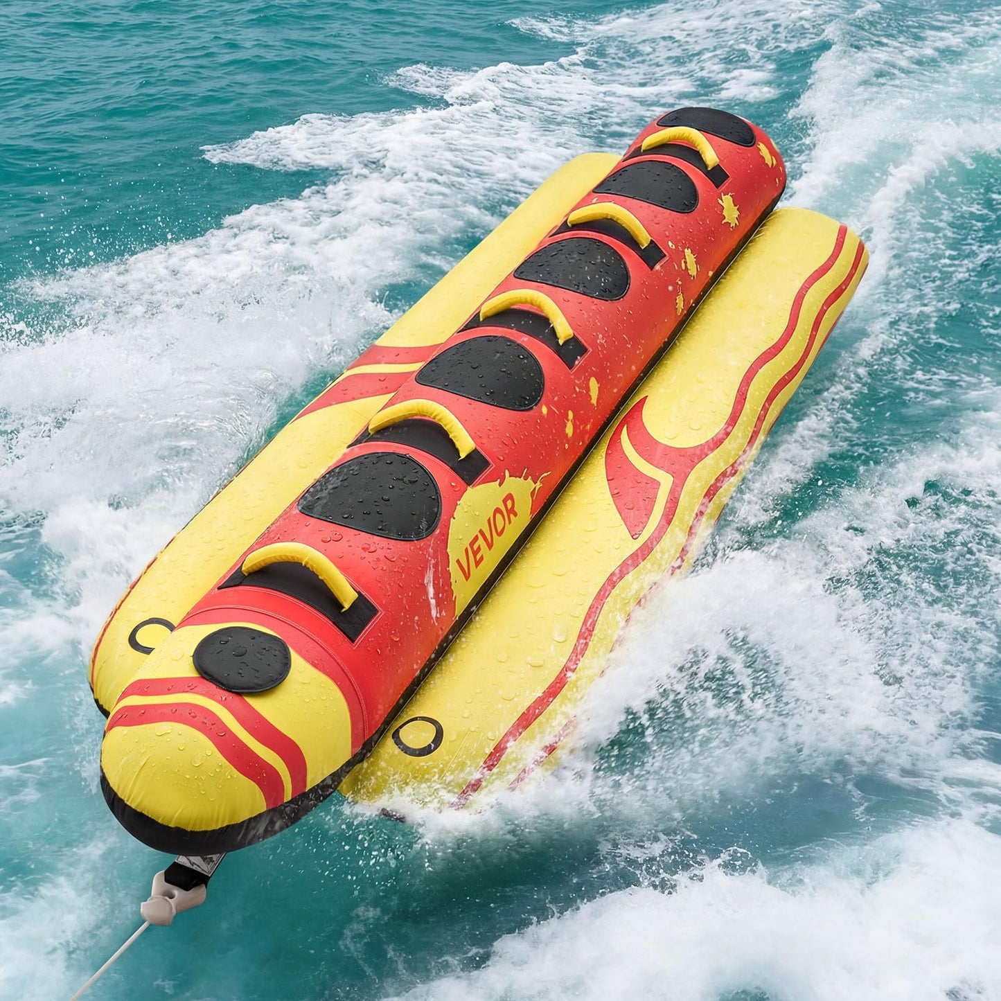 VEVOR Towable Tubes for Boating, 5 Riders Inflatable Boat Tubes and Towables, 850 lbs Capacity Water Sport Tube for Boat to Pull - with Full Nylon Cover, Padded Grip Handles & Safety Valve