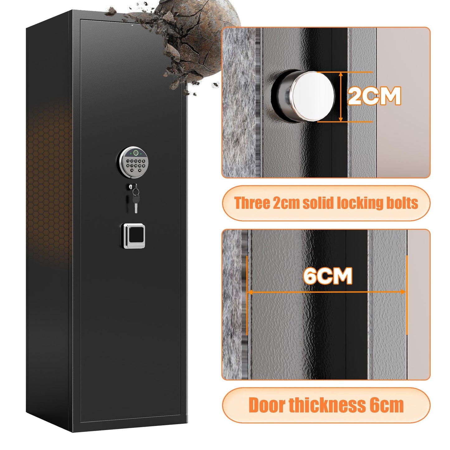 Gun Safe,Rifle Safe With Biometric Gun Safe,Heat-Resistant Heavy Duty Gun Safes,Large Safe No Assembly Required, Security Safe for Home with Adjustable Shelves,Black (51.97×11.81×11.02 inch)