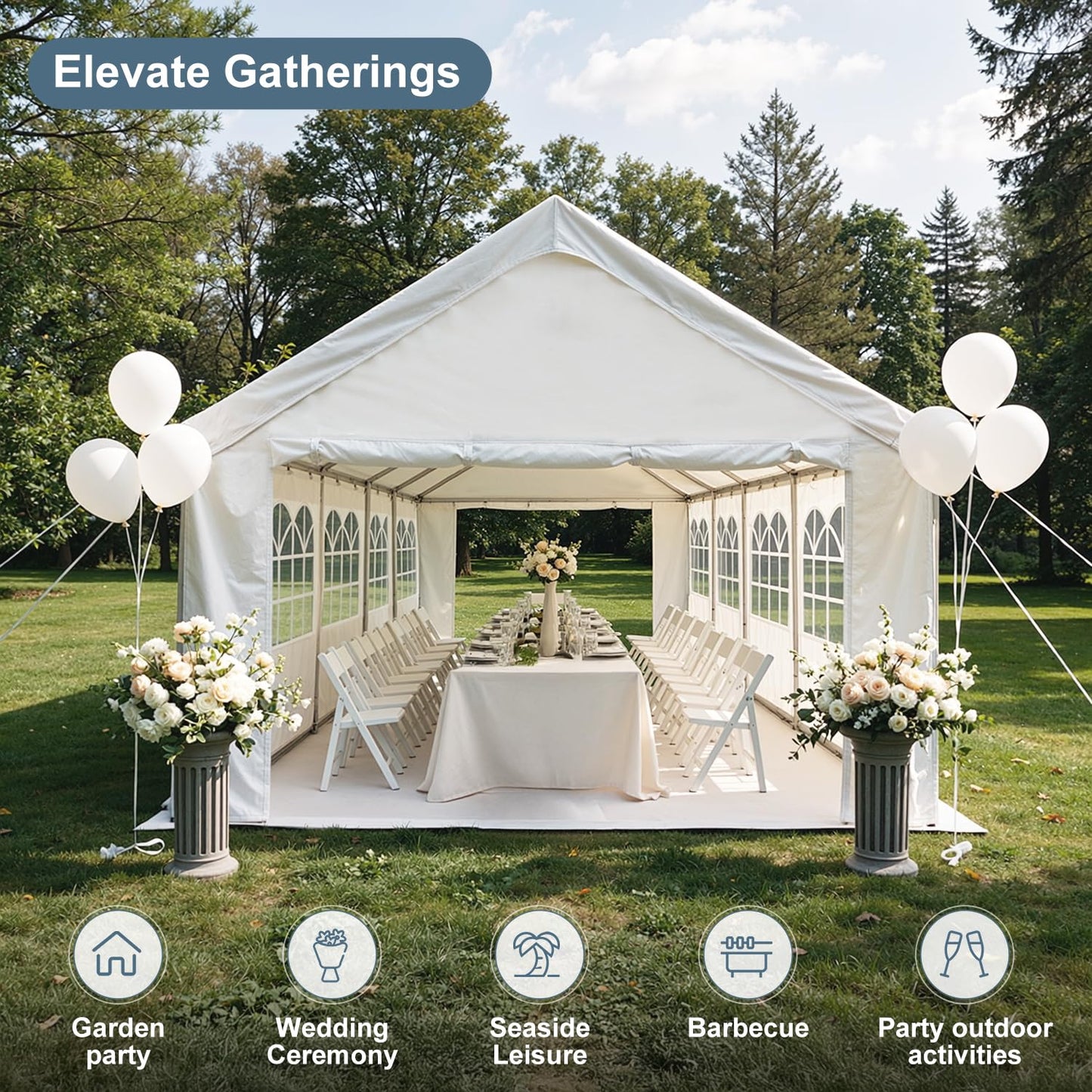 KEIKI 16'x32' Outdoor Heavy-Duty Party Tent, Large Commercial Canopy for Weddings & Events with Removable Sidewalls, 3 Storage Bags & 4 Ground Tubes, Garden & Patio Gazebo Shelter, White