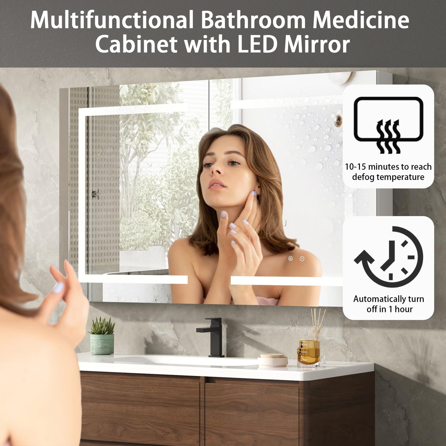 DEYGIA LED Medicine Cabinet with Mirror for Bathroom, Assembly-Free Lighted Medicine Cabinet, Defog, Stepless Dimming, 3 Colors, 2 Outlets, 2USB, Aluminum Wall Mounted Mirrored Cabinets, 36”Wx24“H