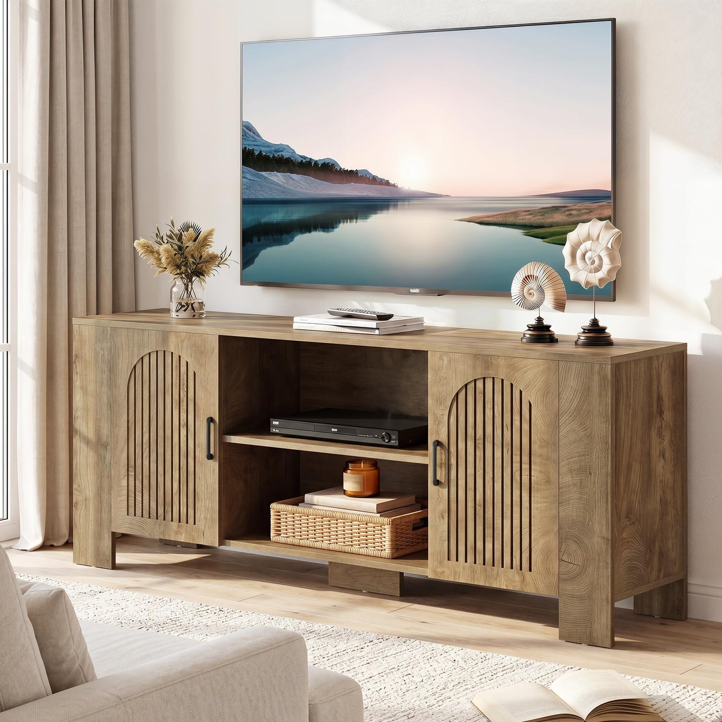 Tribesigns 70.8" Long TV Stand for 65/70/75 Inch TVs, Wood Large Entertainment Center with Storage Cabinets & Shelves, Modern Minimalist TV Console for Living Room, Bedroom, Apartment, Brown