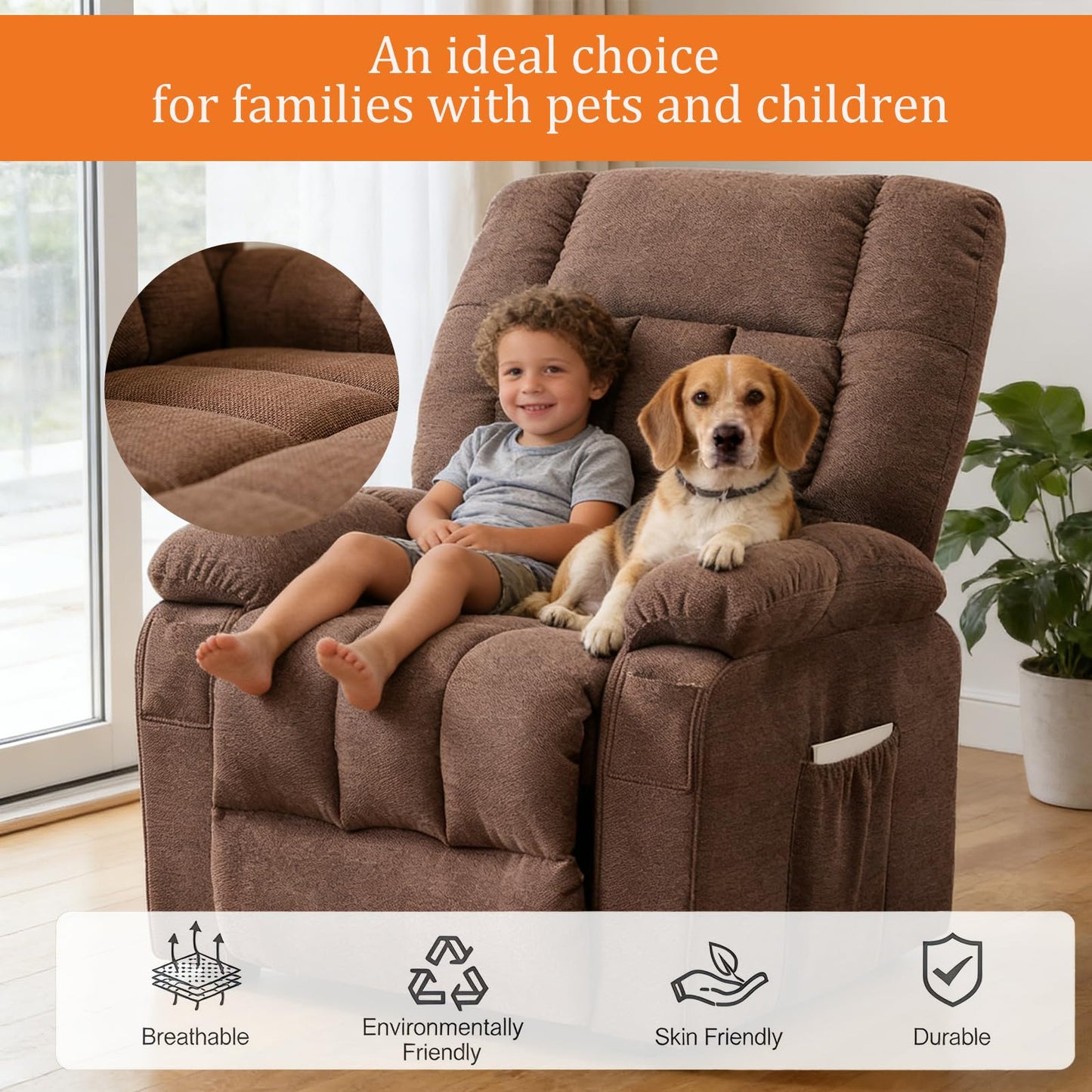 Power Lift Recliner Chair for Adult with Heated and Full Body Massage, Glider Nursery Chair with Cup Holder and USB Charge Port, Oversided Swivel Rocker Recliner for Living/Study/Bedroom Room, Brown