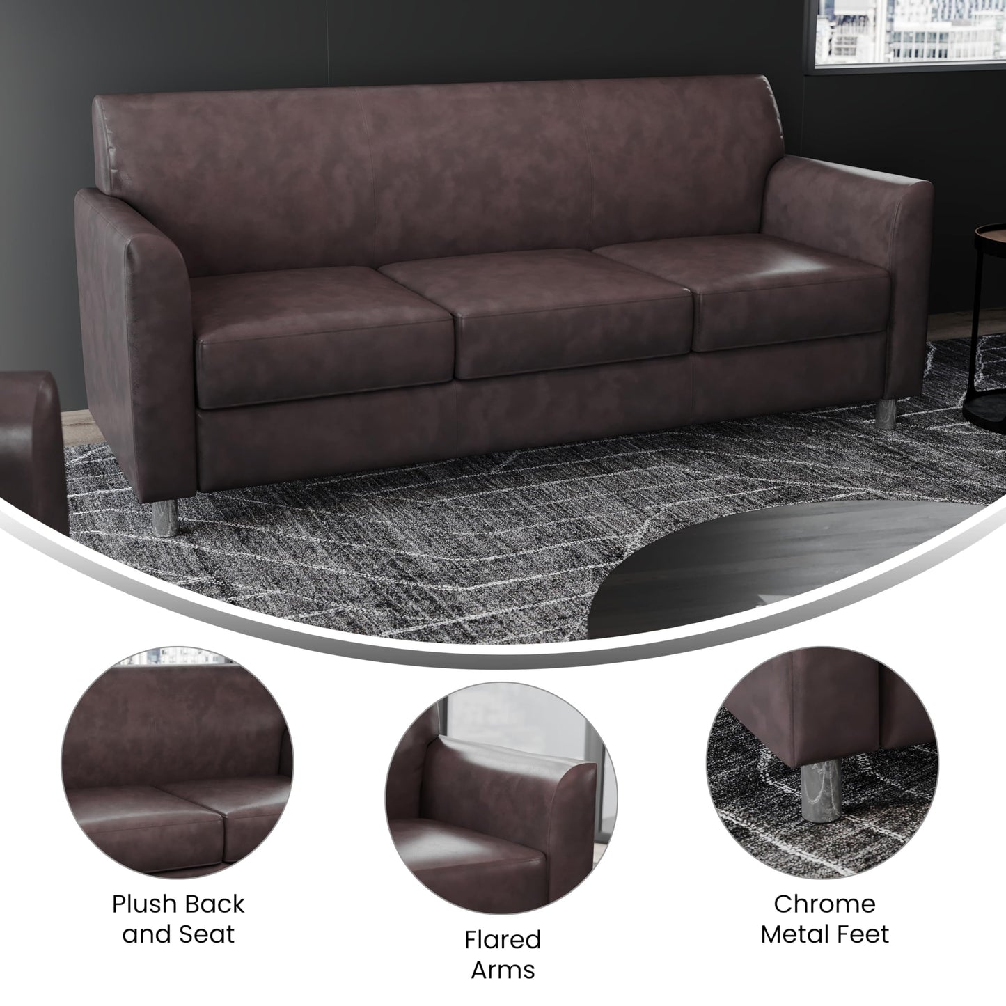 Flash Furniture Hercules Diplomat Side Reception Sofa with Chrome Legs, Lobby Chair with Cushions and Flared Arms, Brown LeatherSoft