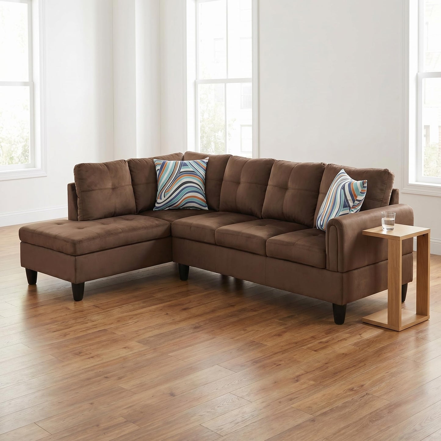 Trygoal L-Shaped Sectional Sofa, Modern 4-Seat Couch with Left Facing Chaise, Sectional Couch for Living Room, Apartment, Office, Chocolate