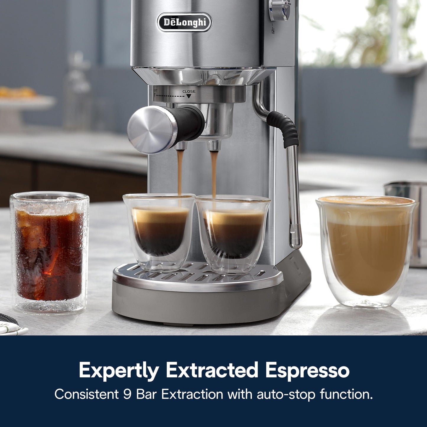 De'Longhi Dedica Duo Compact Espresso Machine - Cold Brew Coffee Maker with Milk Frother Wand- for Espresso, Hot & Iced Coffee, Cappuccinos, Lattes & Home Barista Brewing, Stainless Steel Finish