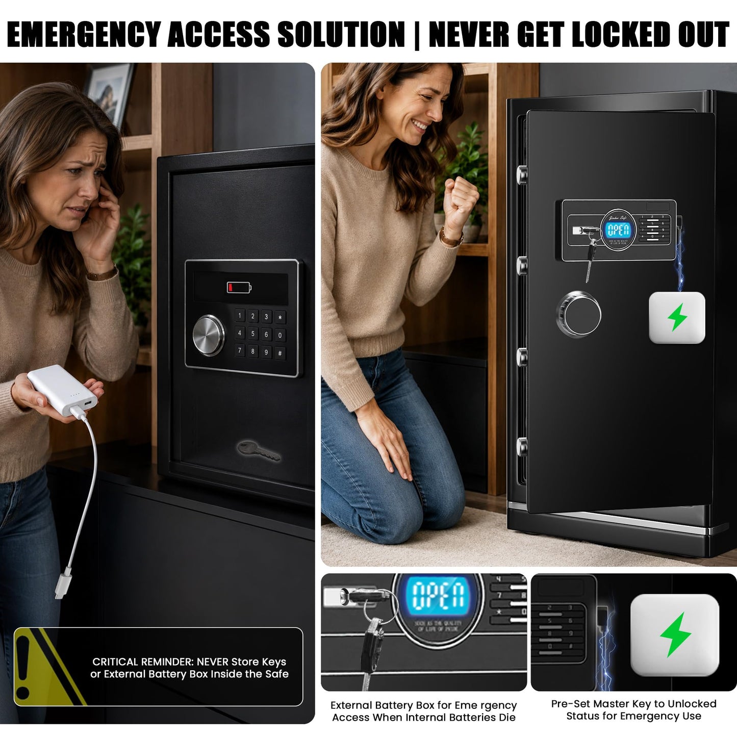 TOTOY 6.0 Cu Ft Heavy Duty Steel Fire Resistant Safe - Electronic Digital Combination Lock with Dual Key & Password – Visual LCD Large Safety Box, for Business Office Home Cash Documents Security