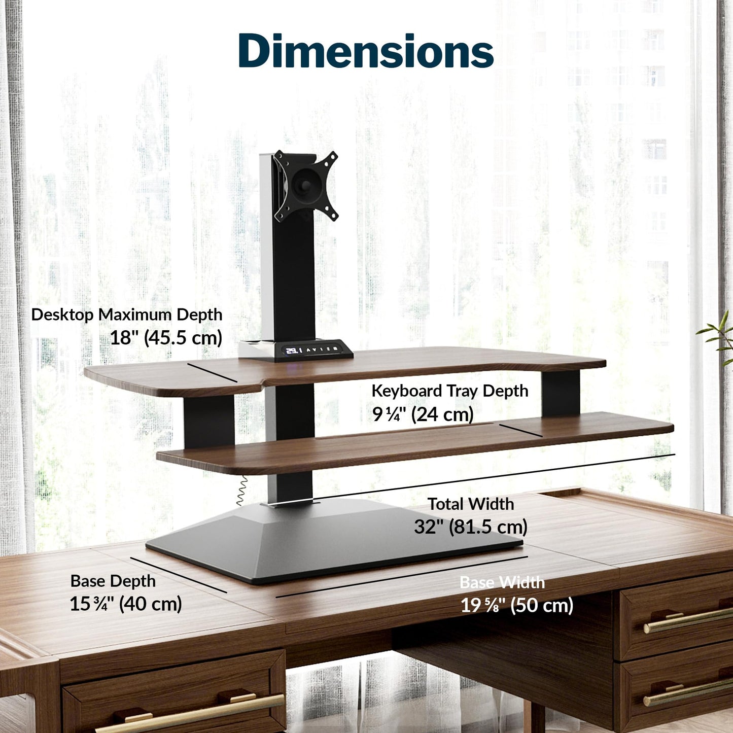 Vari VariDesk Premier Electric Converter - Standing Desk Height Adjustable Riser - Stand Up Converter for Home Office Workspace - Single Monitor Mount Computer Workstation (Walnut)