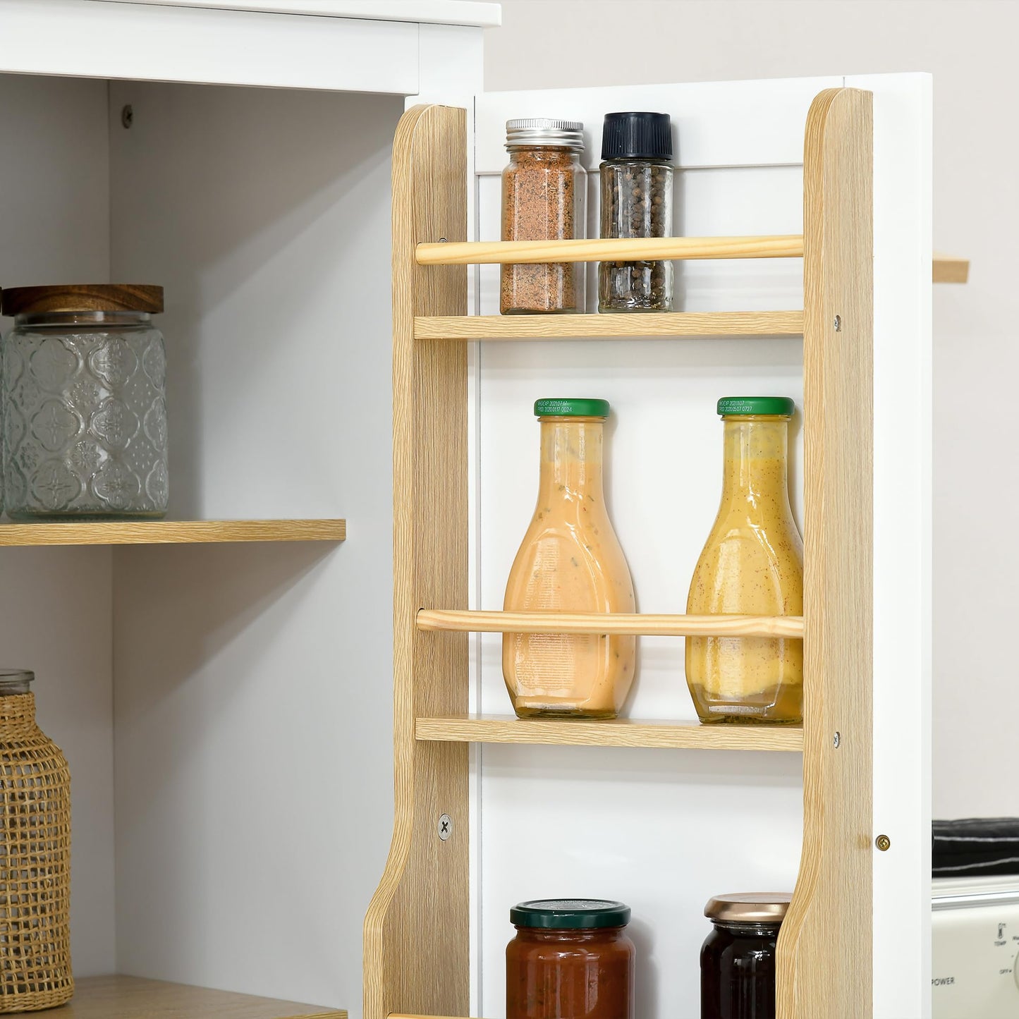 HOMCOM 72" Kitchen Pantry, Modern 4-Door Kitchen Storage Cabinet with Inside Drawer, Hanging Door Shelves, 5-Tier Shelving and Adjustable Shelf, White
