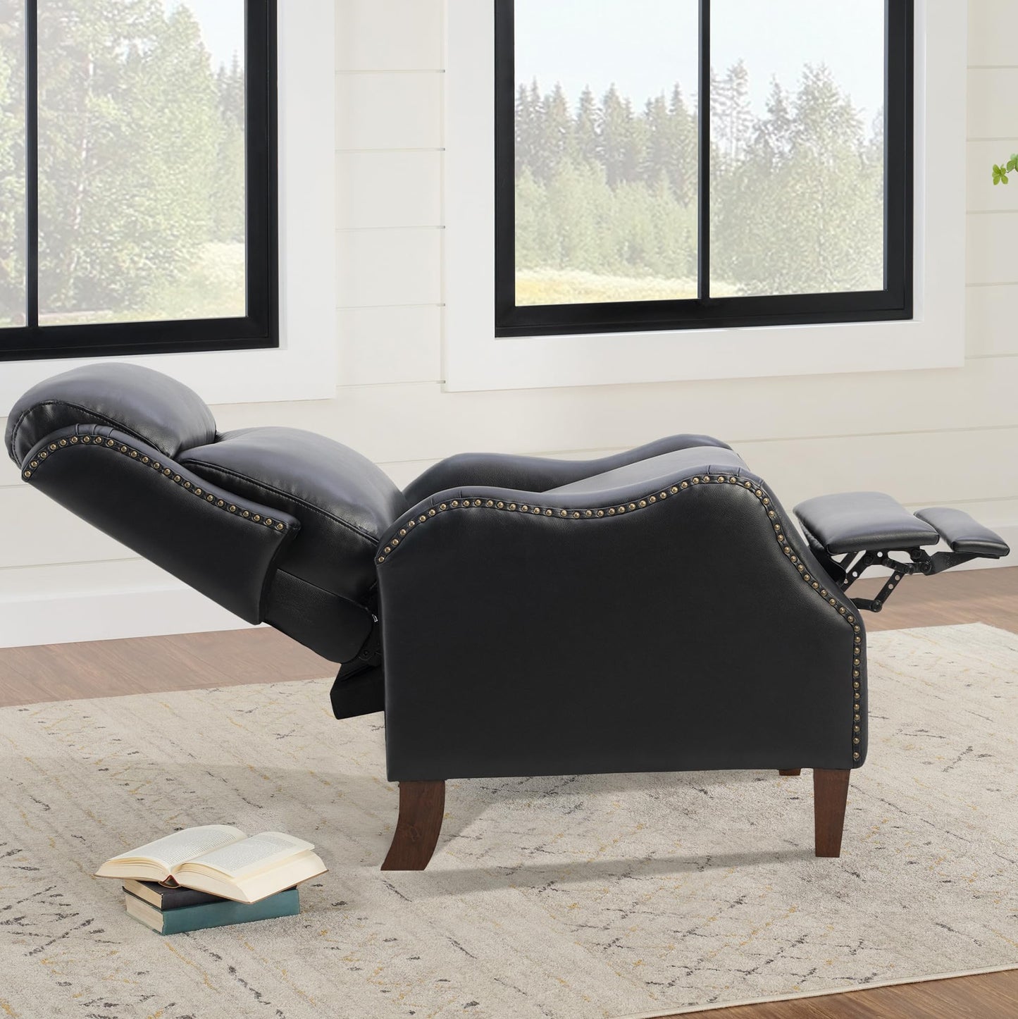 KISLOT Leather Pushback Recliner Faux Armchair with Rivet Decoration Single Sofa Accent Chair for Living Room Bedroom