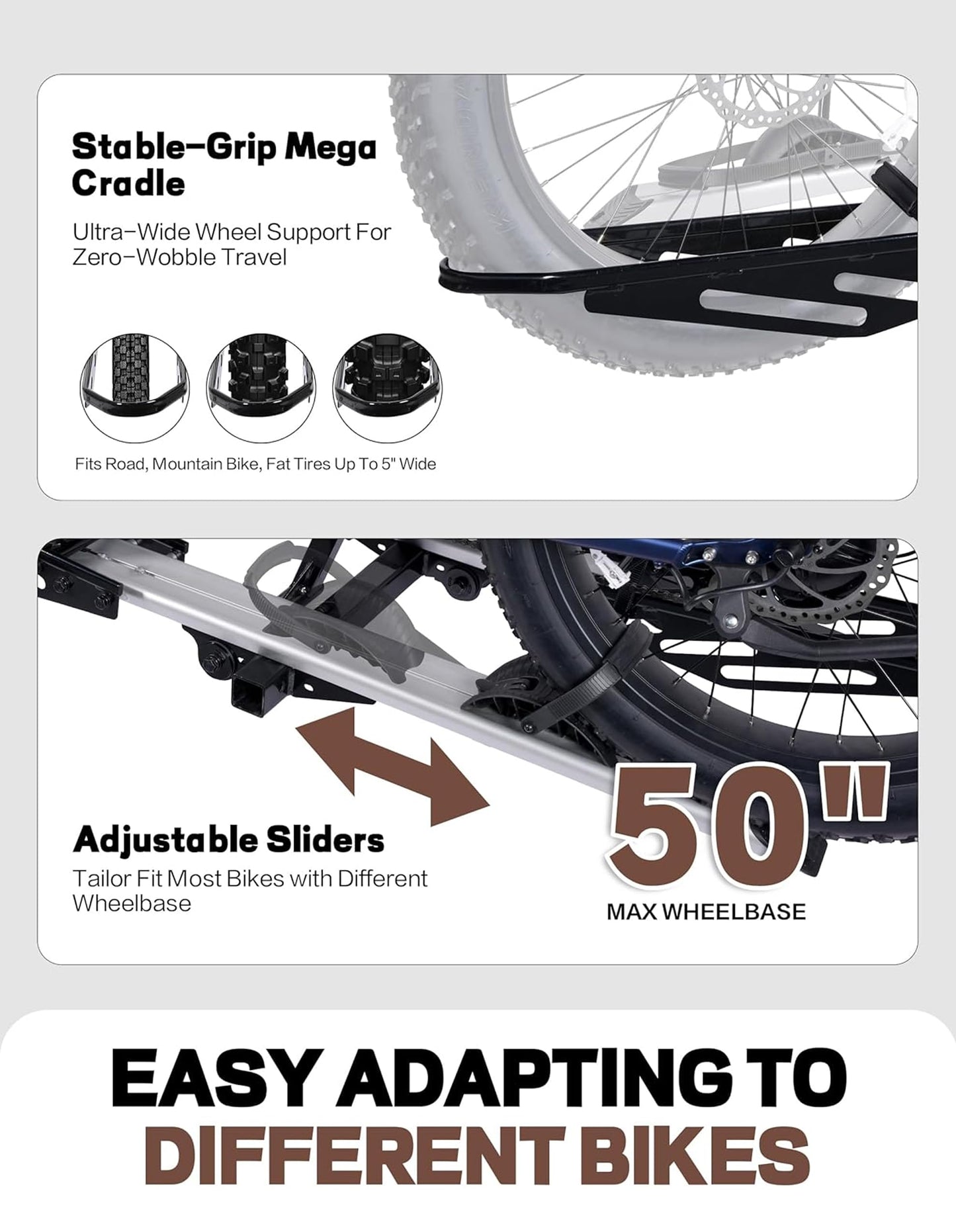 RokRack S One 1-Ebike Rack with Ramp, 100 lbs Capacity, Single Hitch Mount Electric Bike Rack, Fits up to 5" Fat Tire Width and 50" Wheelbase, Ebike Carrier Rack for 2" Receiver for Cars SUVs Vans RVs
