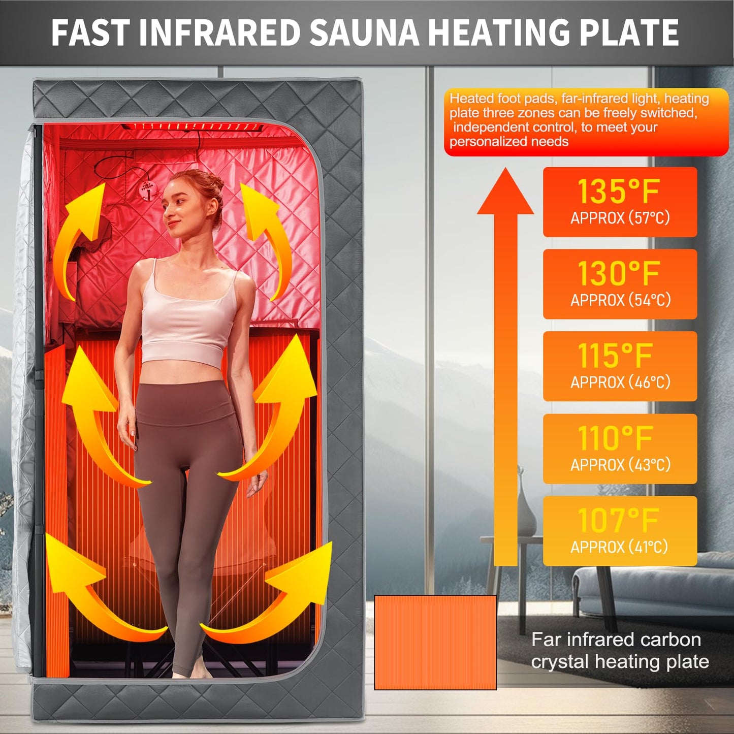 iDOTODO Full Size Portable Personal Infrared Sauna for Home, Personal Home Spa Tent with Remote Control, Heating Foot Pad, Foldable Reinforced Chair （Grey, L33.8 x W 33.8" x H 66.5"