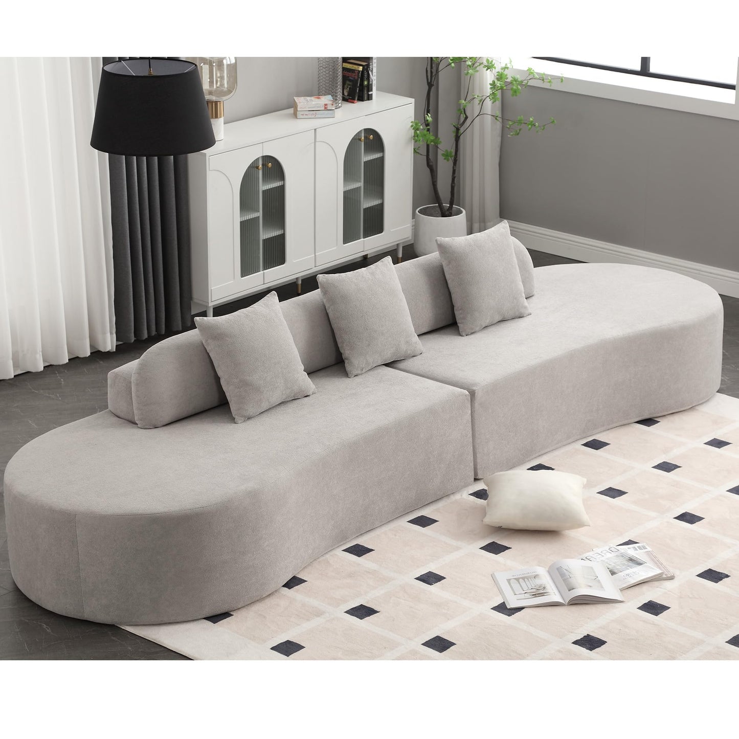 130.5-Inch Oversized Symmetrical Boneless Cloud Couch Modular Sectional Sofa Couch Deep Seat for Living Room, Curved Floor Foam Cloud Sectional Sofa with 3 Toss Pillows