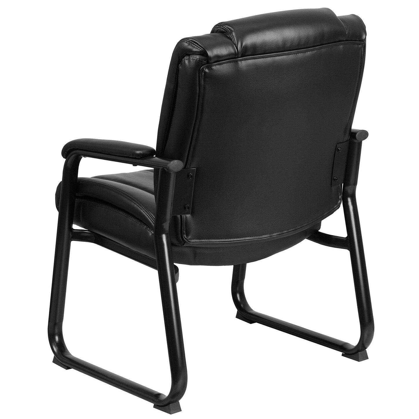 Flash Furniture LeatherSoft Executive Reception Chair with Padded Armrests and Sled Base, Upholstered Side Chair for Living Room or Office, Black